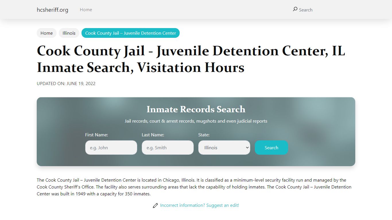 Cook County Jail - Juvenile Detention Center, IL Inmate ...